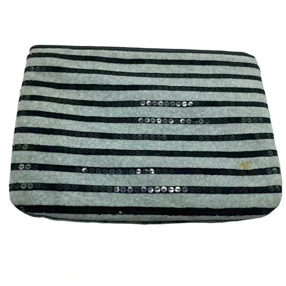Juicy Couture stripe sparkle large cosmetic  pouch travel iPad case - Picture 2 of 5